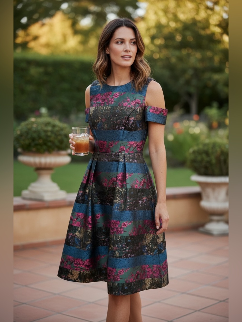 Kay Unger Faye Painterly Jacquard Dress Sz 8